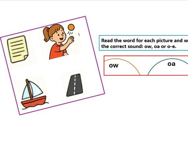 Phonics Sorting Activity: ow, oa, o-e sounds