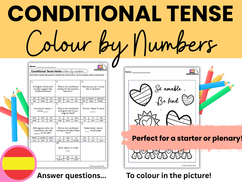 Spanish Conditional Tense Verbs - Colour by Numbers Worksheet