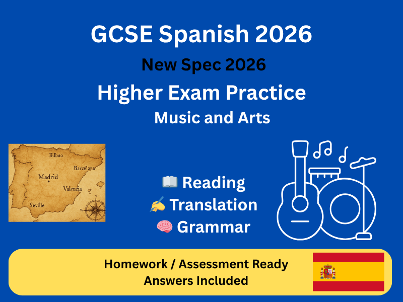 GCSE Spanish (AQA 2026) Higher – Music & Arts Exam Practice | Homework / Assessment + Answers