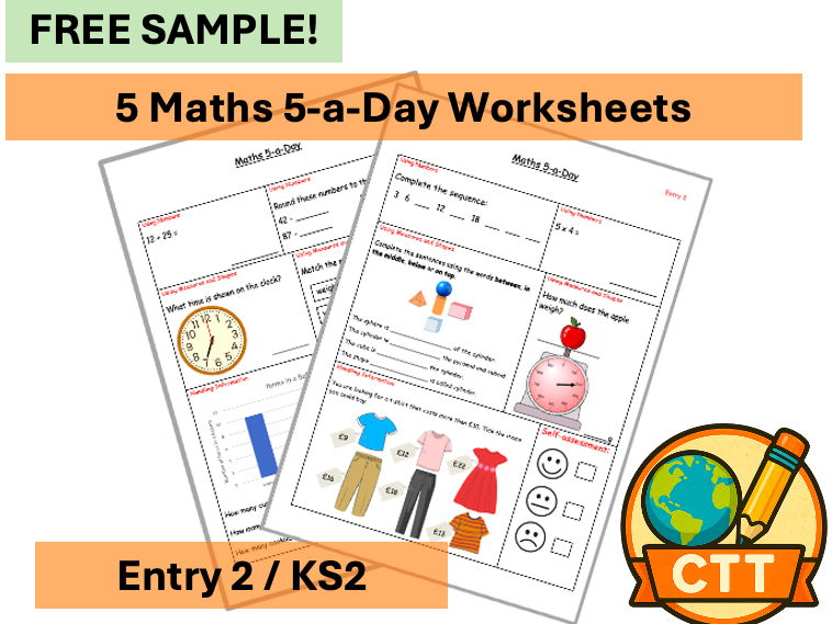 FREE Maths 5-a-Day: Entry 2 / KS2 - Retrieval Practice (5 daily worksheets)