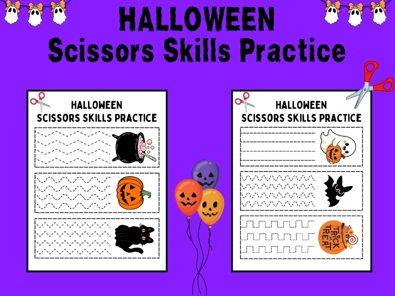 Spooky Scissors! Halloween Fine Motor Skills Cutting Practice Worksheets