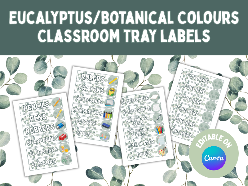 Eucalyptus Botanical Classroom Tray Labels