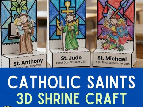 20 Catholic Saints 3D Stained Glass Shrines - RE Craft & Feast Day Activity