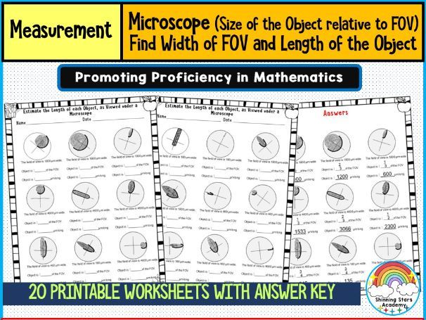 Microscope (Size of the Object Relative to FOV) – Find Width of FOV and Length of the Object Workshe