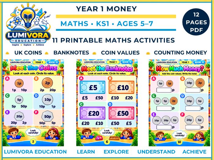 Year 1 Money Worksheets | UK Coins & Notes | KS1 Maths