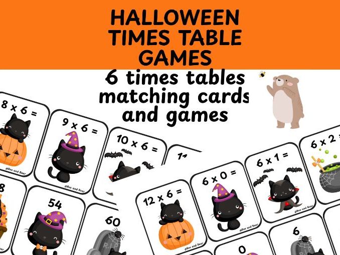 6 times table card games Halloween themed