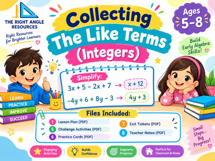 Collecting Like Terms with Integers | Maths Worksheets | Ages 5–8