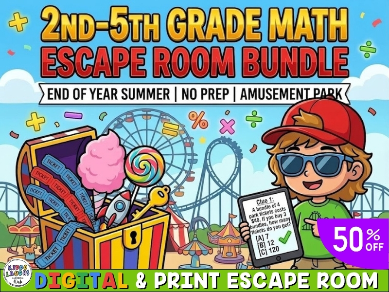 KS2 Maths Escape Room Bundle: No Prep End of Year Summer Amusement Park Revision Games & Activities
