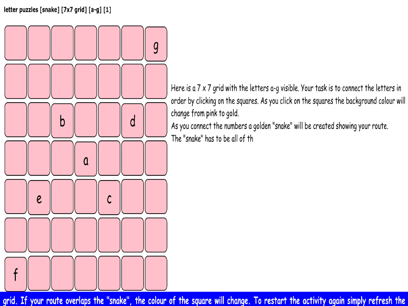 letter puzzles [snake] [7x7 grid] [a-g] [1]
