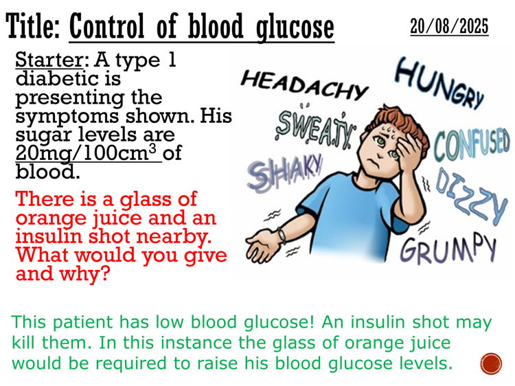 Control of blood glucose - complete lesson (A2)