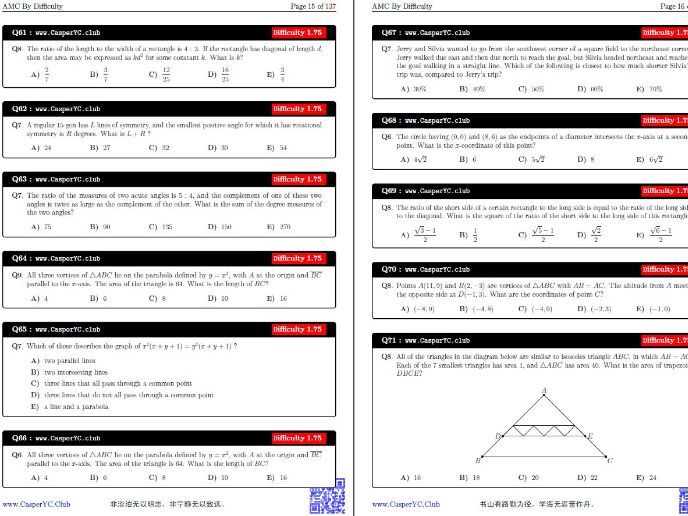 AMC - American Mathematics Competition - Questions By Difficulty - Geometry