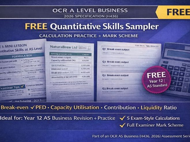 OCR AS Business (H436 2026) – Quantitative Skills Sampler | FREE Calculation Practice + Mark Scheme