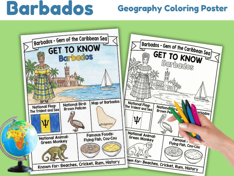 Barbados Geography Coloring Poster | Country Facts & Culture Worksheet