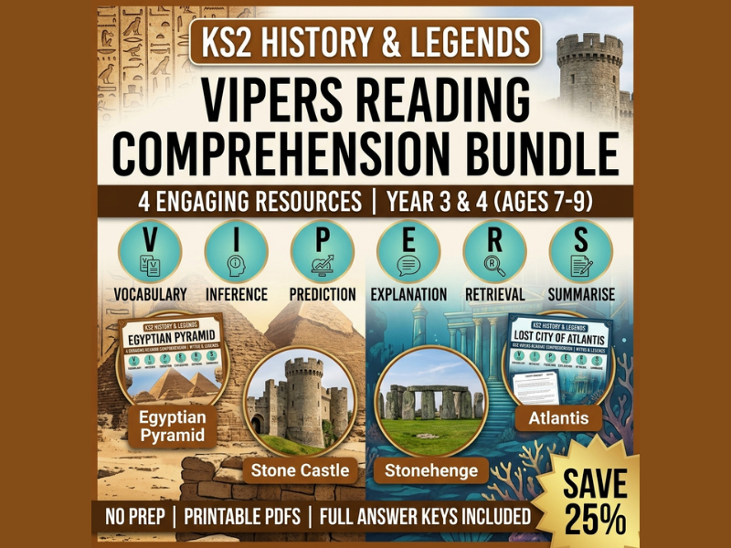 KS2 History & Legends VIPERS Reading Comprehension Bundle | Year 3 & Year 4