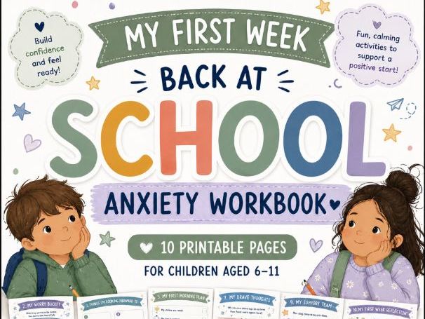 My First Week Back at School Anxiety Workbook, Printable Transition Activities