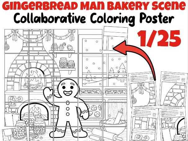 Gingerbread Man Bakery Scene Collaborative Poster | Christmas Cookie Shop Activity