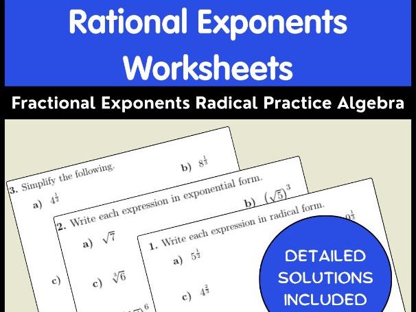 Rational Exponents Worksheets | Fractional Exponents Radical Practice Algebra