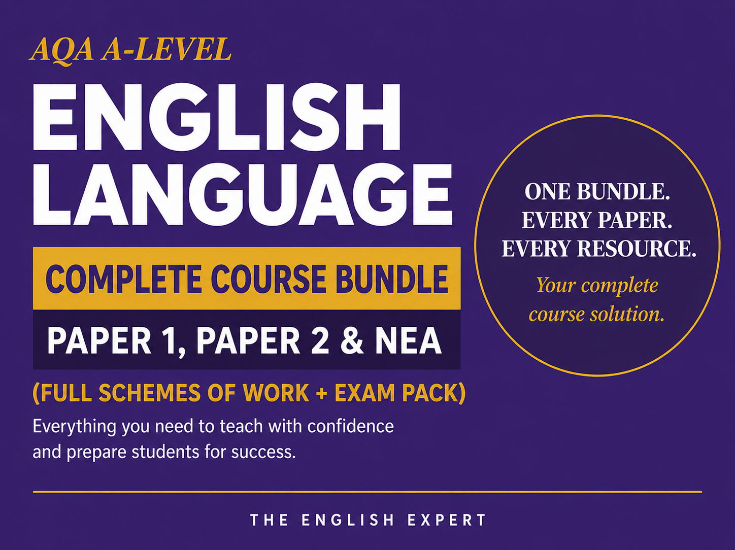 AQA A-Level English Language – COMPLETE COURSE BUNDLE | Paper 1, Paper 2 & NEA (Full Schemes of Work + Exam Pack)