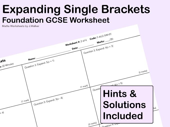 GCSE Maths Worksheet: Expanding Single Brackets - Foundation Tier