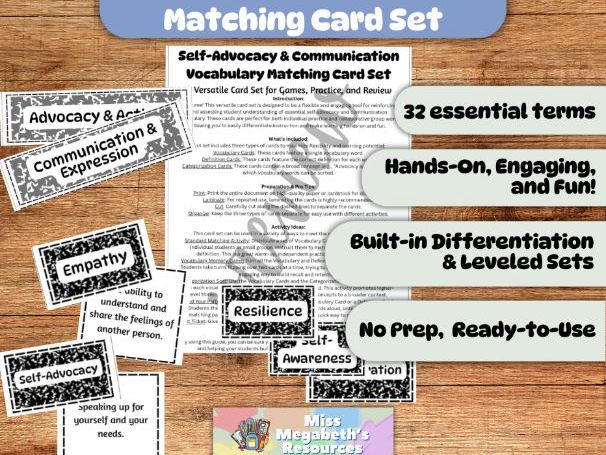 Self-Advocacy & Communication Vocabulary Matching Card Set | No-Prep Printable