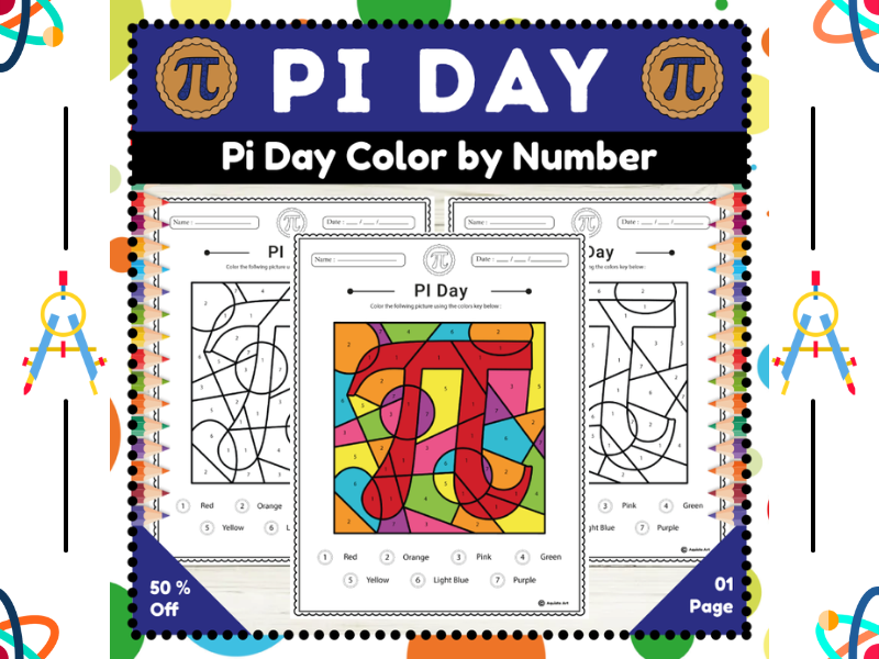 Pi Day Color by Number Workseet : Engaging Math Activity for Young ...