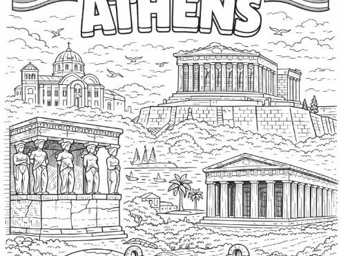 Athens, Greece Colouring Page
