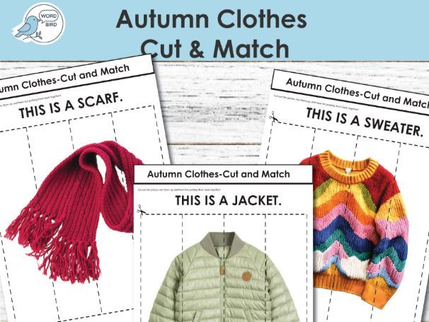 Autumn Clothes Cut and Match – Speech Therapy, ESL, Early Learning, Logic Skills Printable