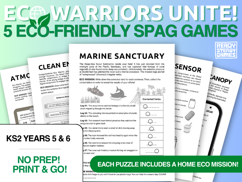 KS2 SPaG Puzzle Pack | Eco Warriors | Environmental Missions | Year 5 and Year 6