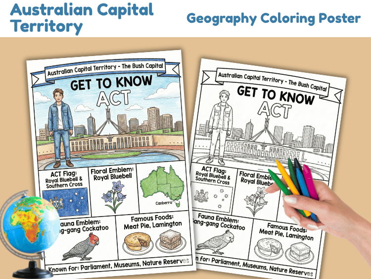 Australian Capital Territory Geography Coloring Poster | ACT Facts Worksheet