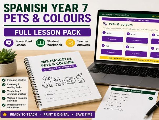 Spanish Year 7 Pets & Colours Lesson Pack | Mis mascotas | KS3 Spanish