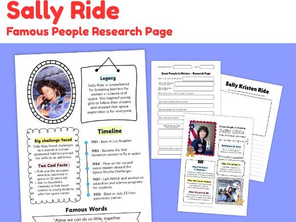 Sally Ride Biography Research Project | Astronaut & Women in STEM Worksheets