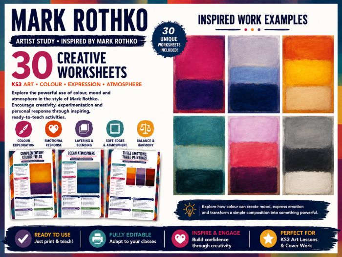 Mark Rothko Artist Study – 30 Creative Colour & Emotion Worksheets | KS3 Art | Abstract Expressionis
