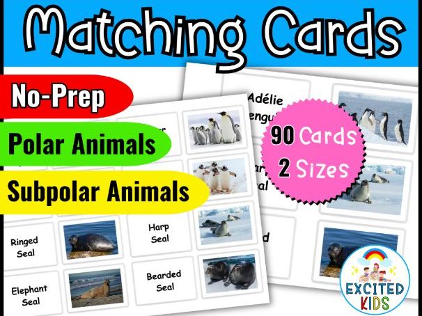 Arctic, Antarctic Animals Matching Cards, Winter