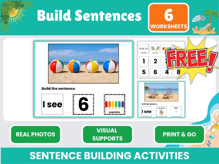 FREE Summer Sentence Building Photos