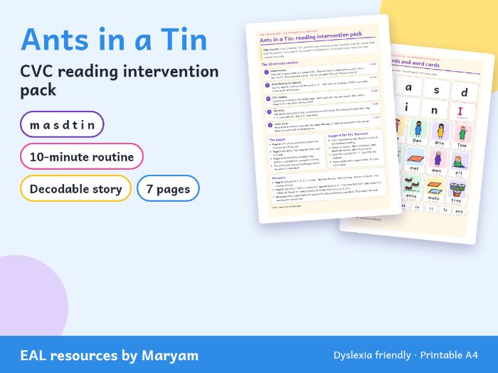 Ants in a Tin: CVC Reading Intervention Pack (m a s d t i n)