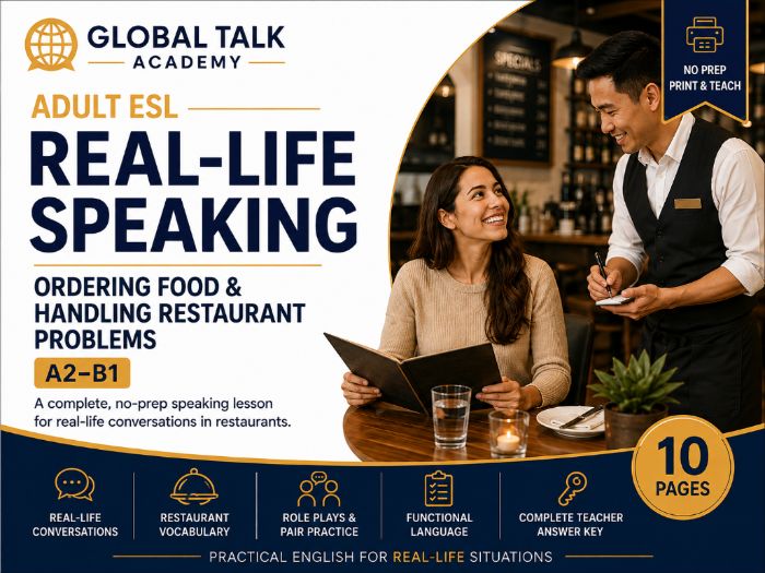Adult ESL Speaking: Ordering Food & Restaurant Problems A2-B1