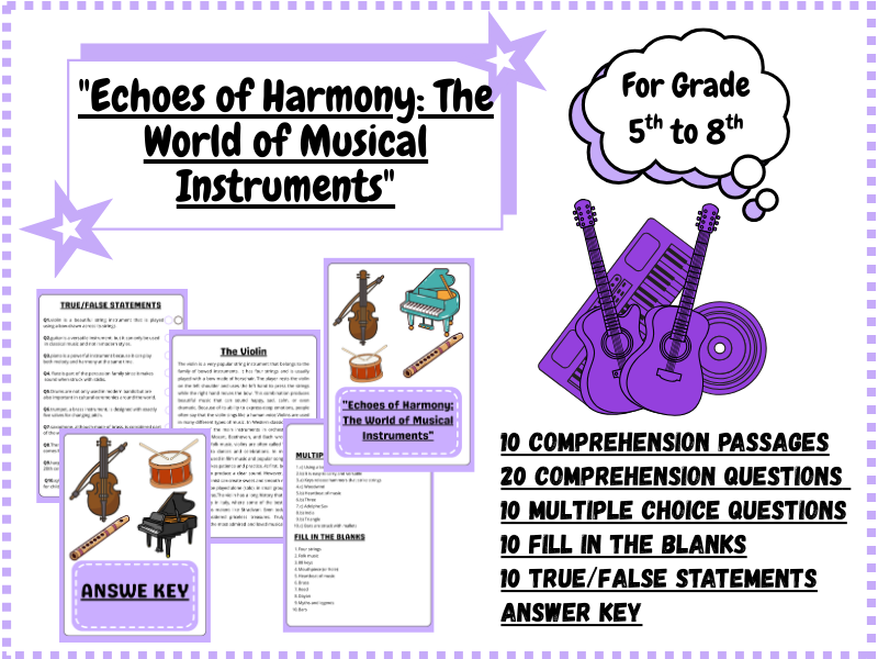 Echoes of Harmony: Musical Instruments Reading Comprehension Pack ...