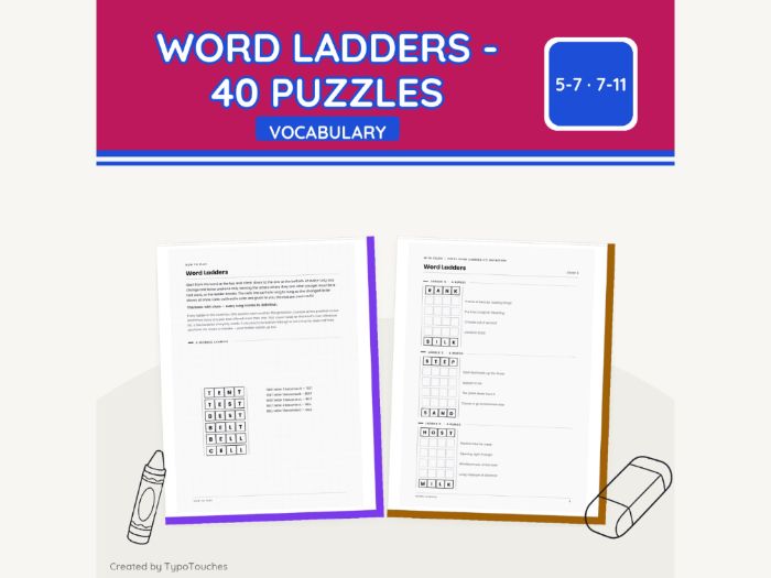 Word Ladders - 40 Puzzles | 18 No-Prep Sheets
