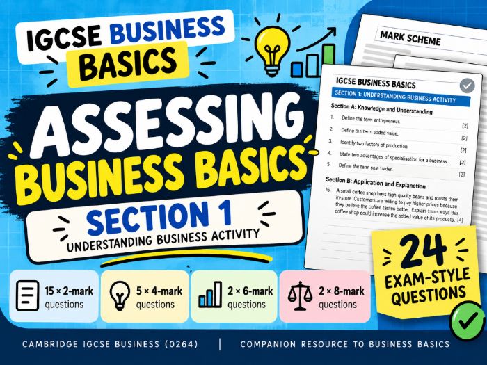 Cambridge IGCSE Business 0264 | Section 1 Business Basics | Exam Style Revision Questions