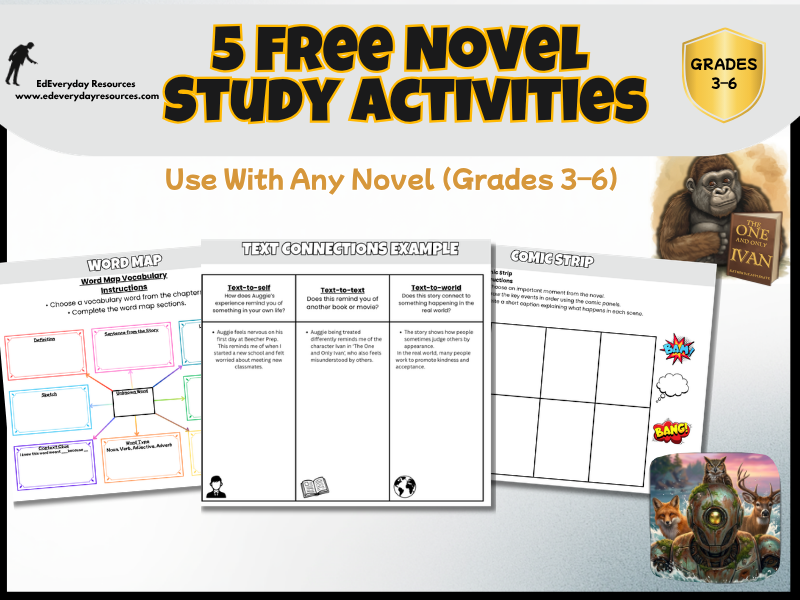 5 Free Novel Study Activities for Any Book | Reading Worksheets for Novels | Years 4–7