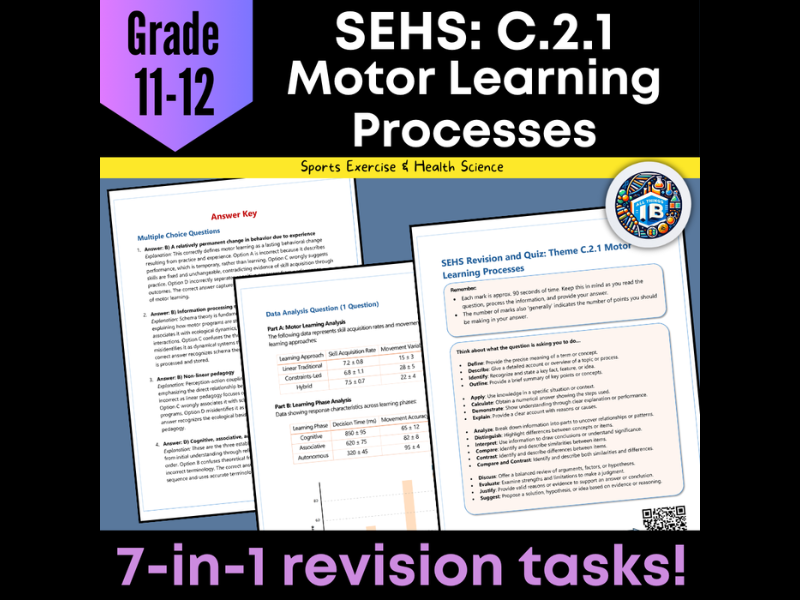 IB DP Sports Science (SEHS): C2.1 Motor Learning  – Quiz & Revision Worksheets 2026