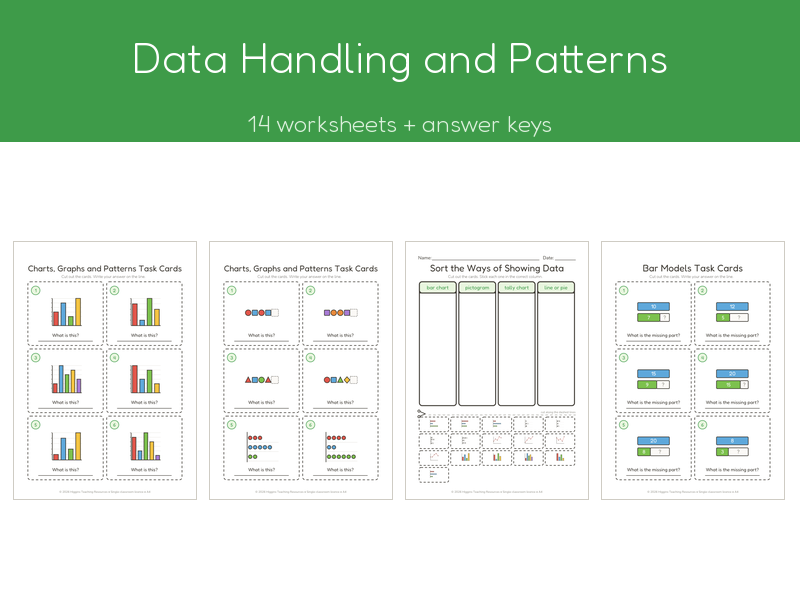 Data Handling and Patterns | 14 No-Prep Worksheets + Answer Keys | Ages 7-11