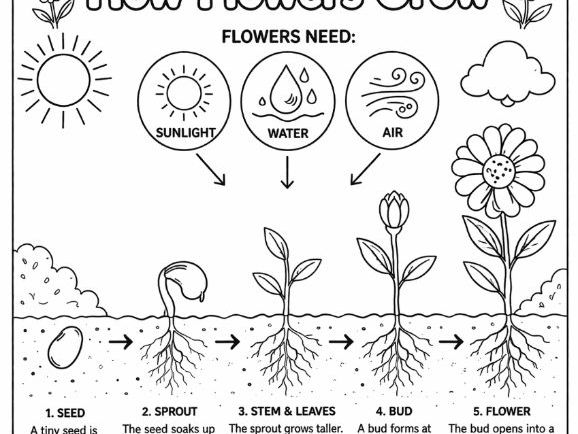 How Flowers Grow Primary Science Colouring Factsheet