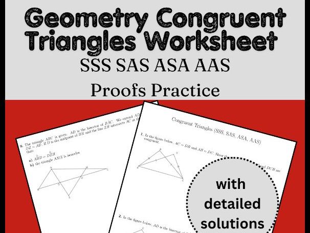 Geometry Congruent Triangles Worksheet | SSS SAS ASA AAS Proofs Practice