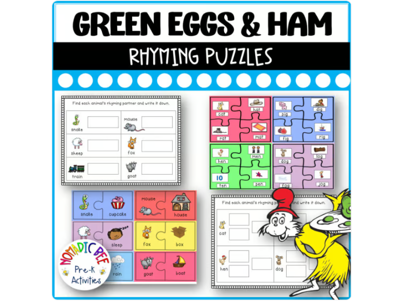 Green Eggs and Ham Activities - Rhyming Puzzles