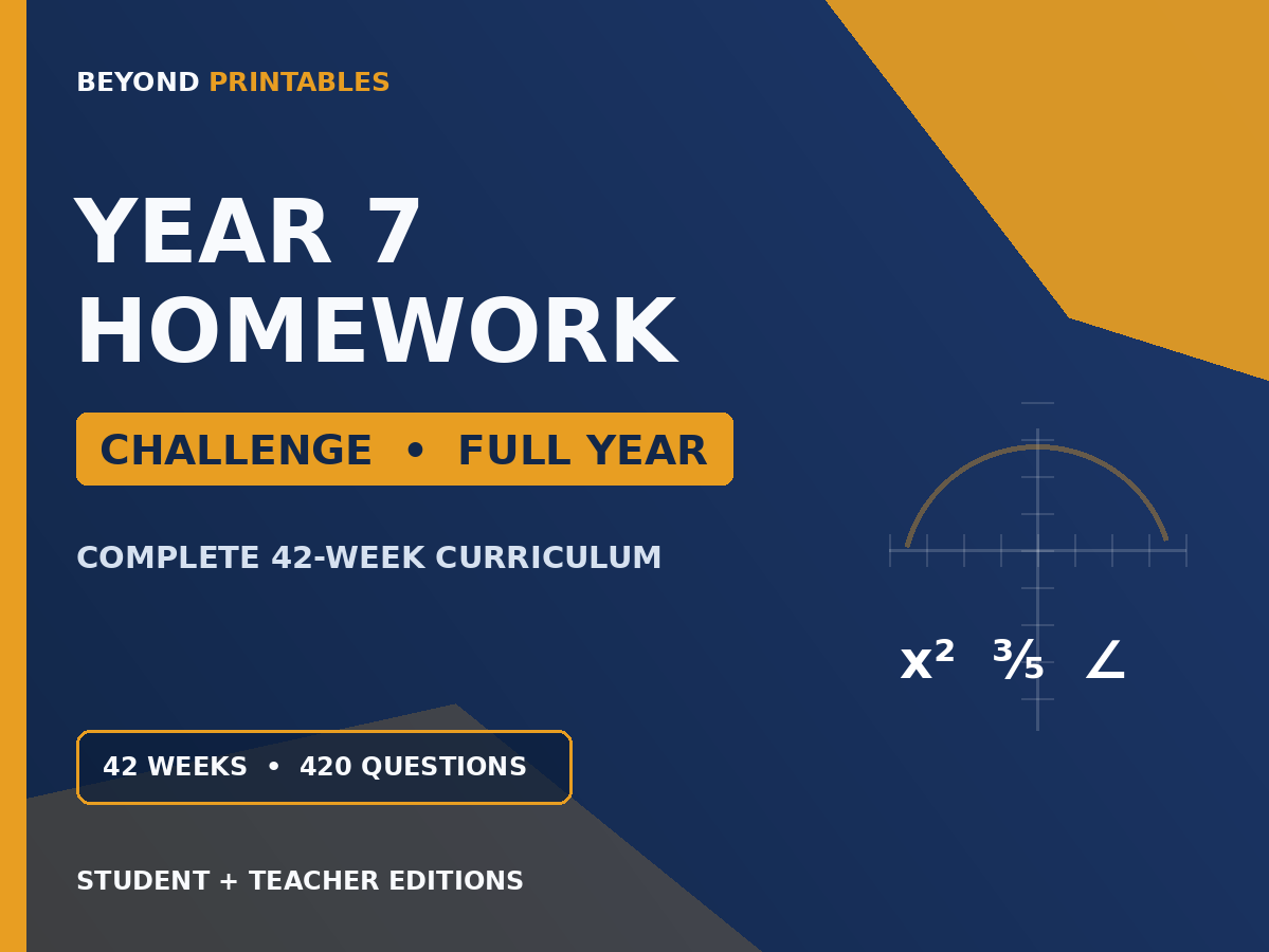 Year 7 Maths Homework | Challenge Full Year | 42 Weeks | Student & Teacher Booklets