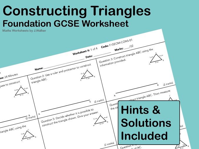 GCSE Maths Worksheet: Constructing Triangles - Foundation Tier