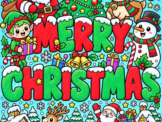 Merry Christmas Collaborative Colouring Mural | Christmas Classroom Display | Primary Art Activity