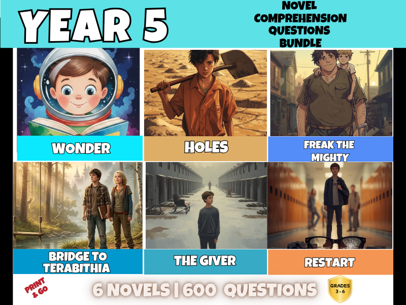 Year 5 Novel Study Reading Comprehension Questions Bundle | 600 Questions + Answers | Upper KS2