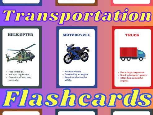 Transportation Flash Cards | Vehicles & Transport Vocabulary | Kindergarten